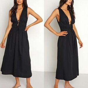 🔥 Faithfull the Brand Andressa Midi Dress Black 💯Cotton